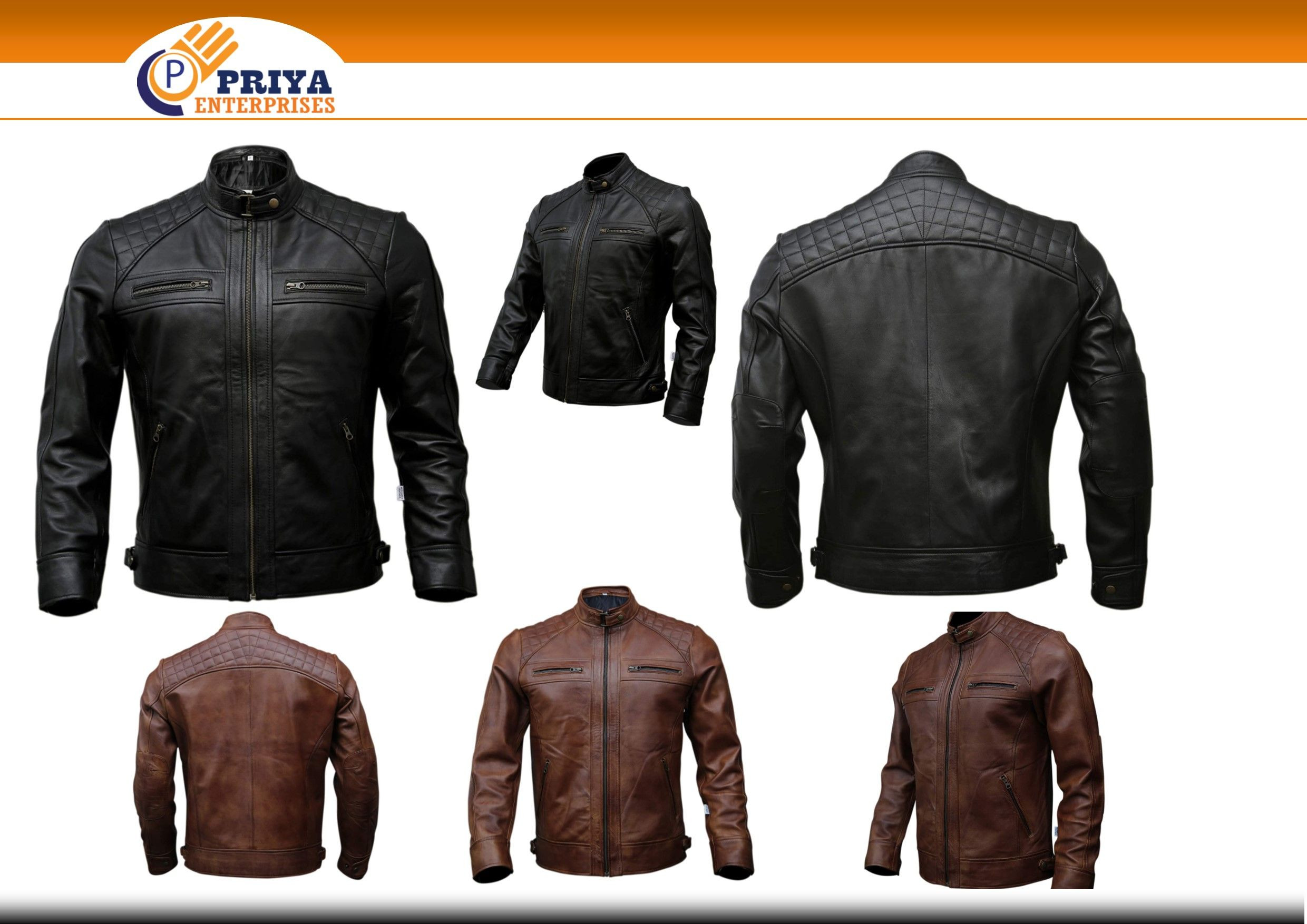 Mens Genuine Leather Biker Jacket Black | Vintage Brown Distressed Lambskin Motorcycle Jackets for Men